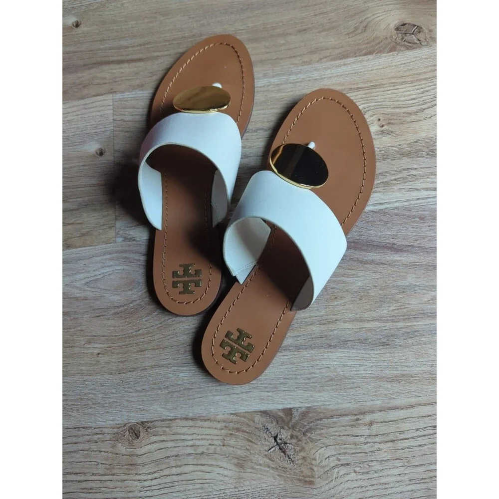 Tory Burch Patos Disk Thong Sandals White Gold Womens 9.5 - Picture 8 of 14